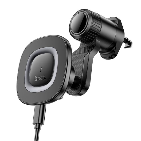 hoco. HW31 Crown magnetic wireless charging car holder center console - black metal gray