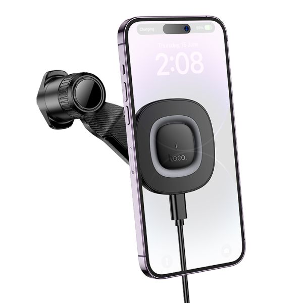 hoco. HW30 Crown magnetic wireless charging car holder air outlet - black metal gray