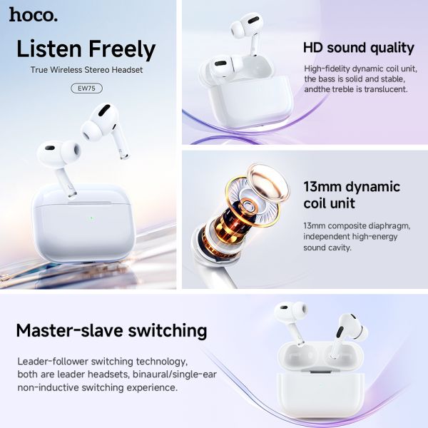 hoco. EW75 Physical Noise Cancelling True Wireless Earphones - White