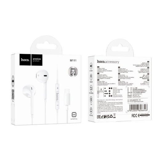 hoco. M111 Plug And Play Primero Digital Lightning Handsfree - White