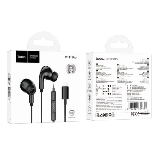 hoco. M111 Pro Plug And Play Primero Digital Lightning Handsfree - Black