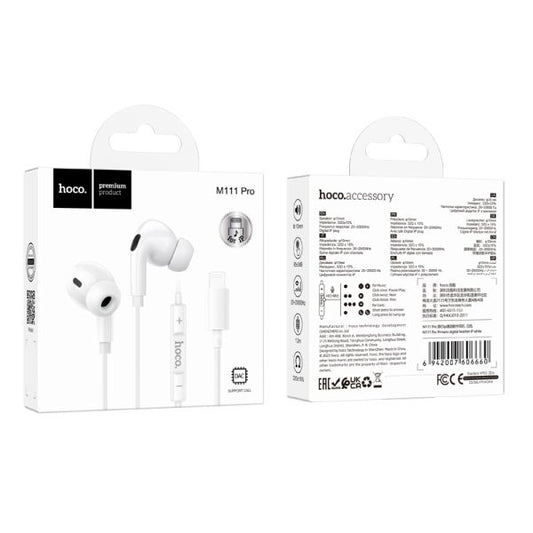 hoco. M111 Pro Plug And Play Primero Digital Lightning Handsfree - White