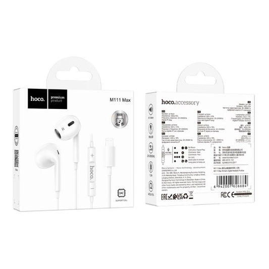 hoco. M111 Max Plug And Play Primero Digital Lightning Handsfree - White