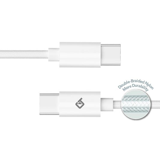 BLACKTECH Braided USB-C To USB-C 65W Fast Charging Cable 30cm - White