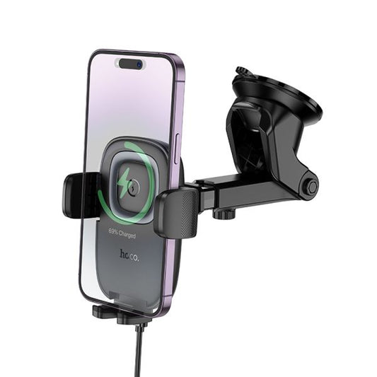hoco. HW32 Crown push-type wireless charging car holder center console  - black metal gray