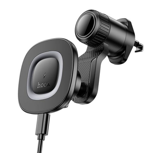 hoco. HW31 Crown magnetic wireless charging car holder center console  - black metal gray