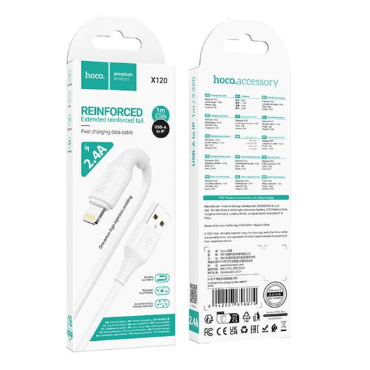 hoco. X120 USB-A to Lightning Bend-Resistant charging data cable iP(packaged) - White