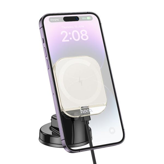 hoco. HW18 Crystal Mag wireless fast charging car holder center console (MagSafe Compatible) - white